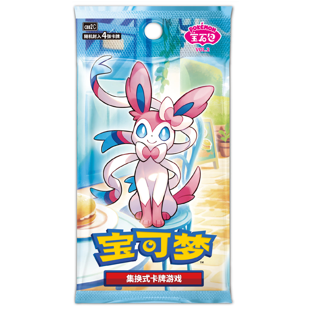 Pokémon trading card game packaging with a cartoon character on a blue background
