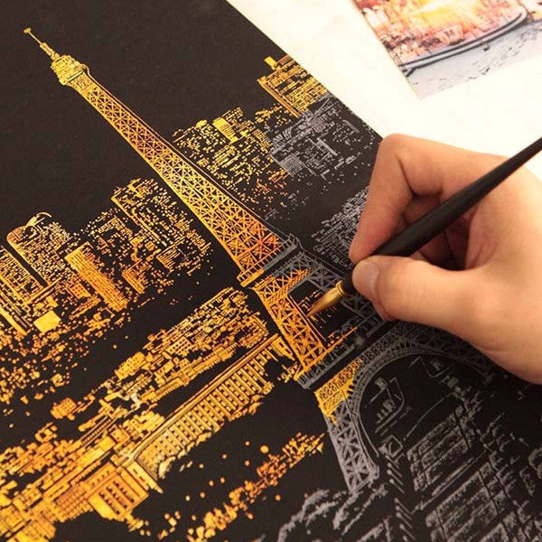 Lago Scratch Art City Night View Drawing Paris Eiffel Tower