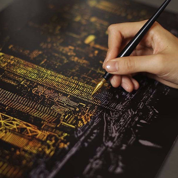 Lago Scratch Art Drawing City Night View Hong Kong Landmark Building Victoria Harbour