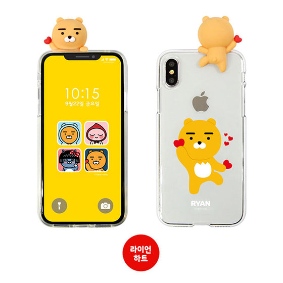 KAKAO Clear Mascot Red Heart Ryan iPhone Case 韓國卡通公仔手機殼保護套獅子 Up-NEXT