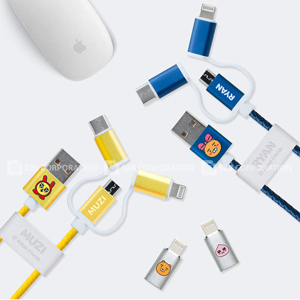KAKAO Friends 3 in 1 Charging Data Smartphone USB Cable 韓國手機配件充電數據線 Ryan Muzi