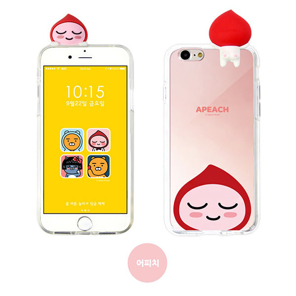 Kakao卡通人物公仔自拍化妝鏡iPhone手機殼保護套-桃子Apeach