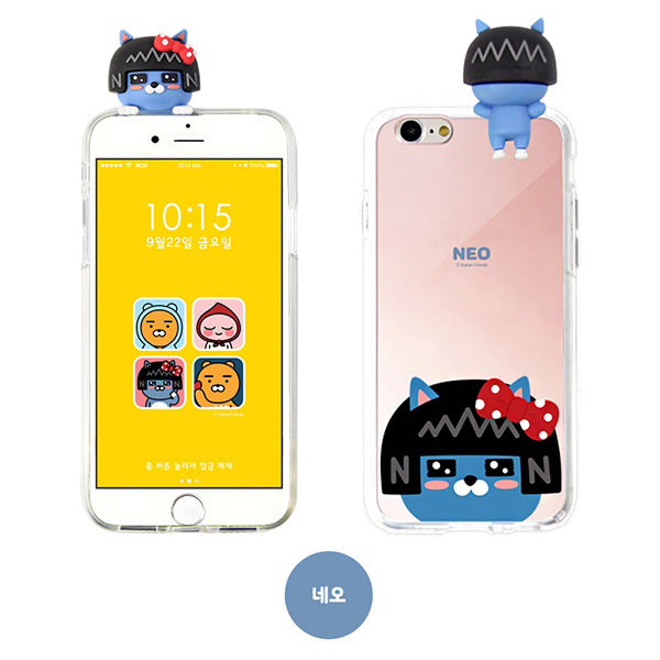Kakao卡通人物公仔自拍化妝鏡iPhone手機殼保護套-貓女Neo