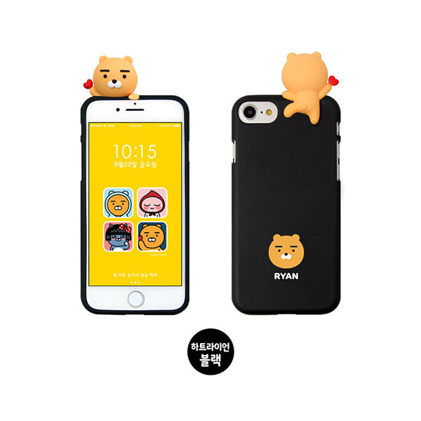 Kakao卡通人物公仔iPhone手機殼保護套-心心Ryan黑色