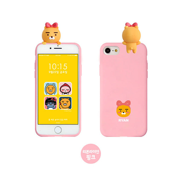 Kakao卡通人物公仔iPhone手機殼保護套-絲帶粉紅Ryan