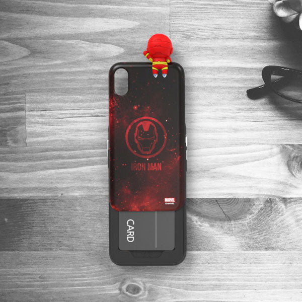 Marvel Ironman Mini Figure Bumper Card Slot Protective Phone Case Slide Back Cover Open