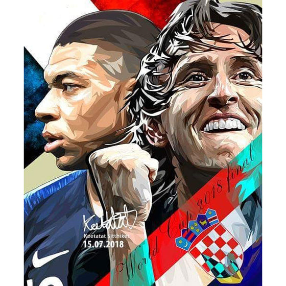 Pop Art Poster Wall Decoration Drawing Kylian Mbappe vs Luka Modric Football