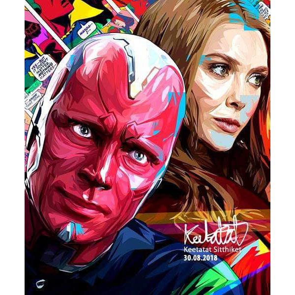 Vision & Scarlet Witch Marvel Pop Art Poster Wall Decoration Drawing Marvel
