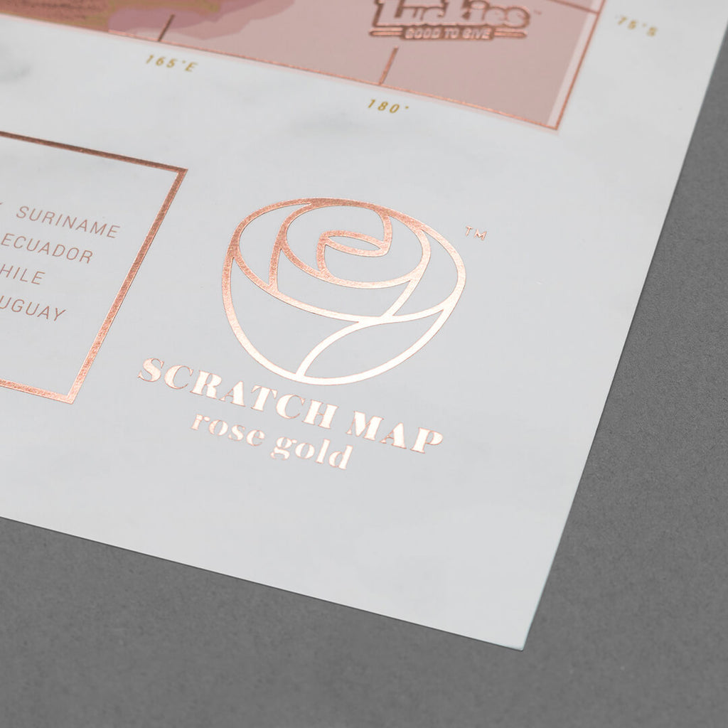 Scratch Map Rose Gold  Poster Removable Foil Rose Gold Marble Finish Wall Map Home Decor