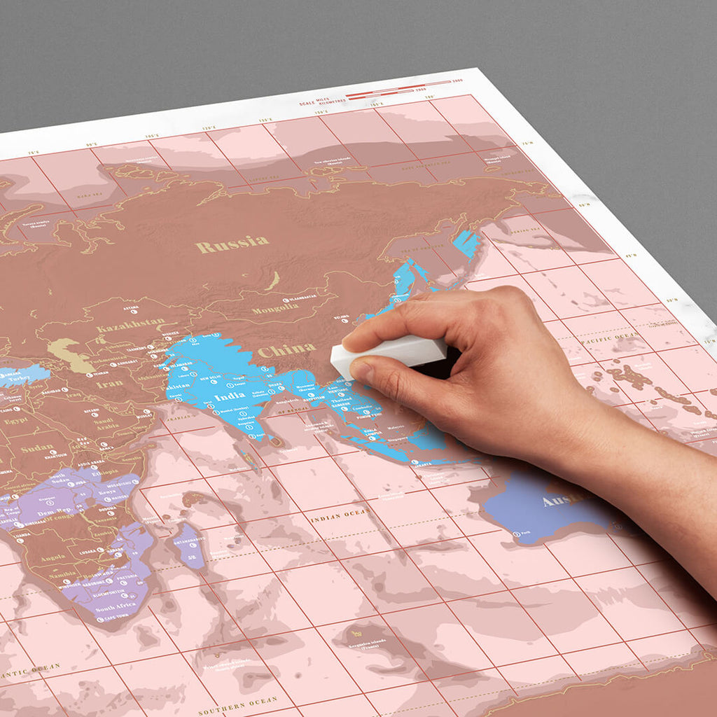 Scratch Map Rose Gold  Poster Removable Foil layer Rose Gold Marble Finish Cities State Border infographic