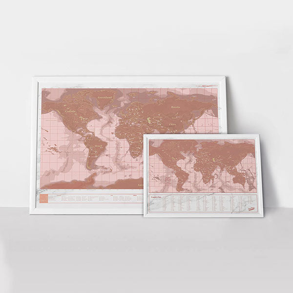 Scratch Map Rose Gold Travel in Frame Different Size Wall Poster