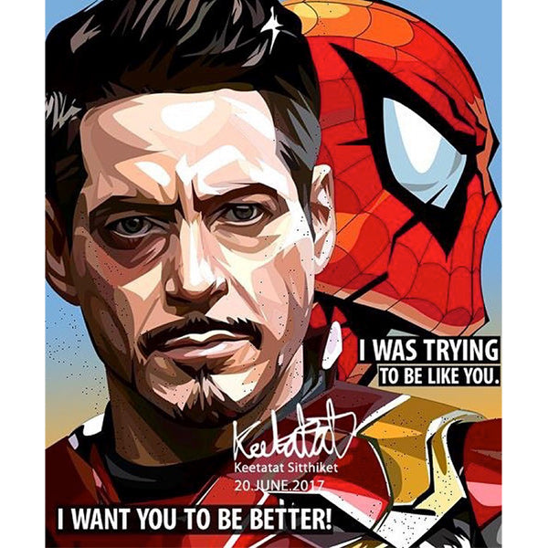 Pop Art Wall Decoration Drawing (Tony Stark & Spiderman - I was trying to be like you) Marvel